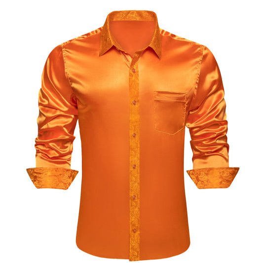 Orange Solid With Orange Paisley Edge Dress Shirt shirt S   - Sophisticated Gentlemen