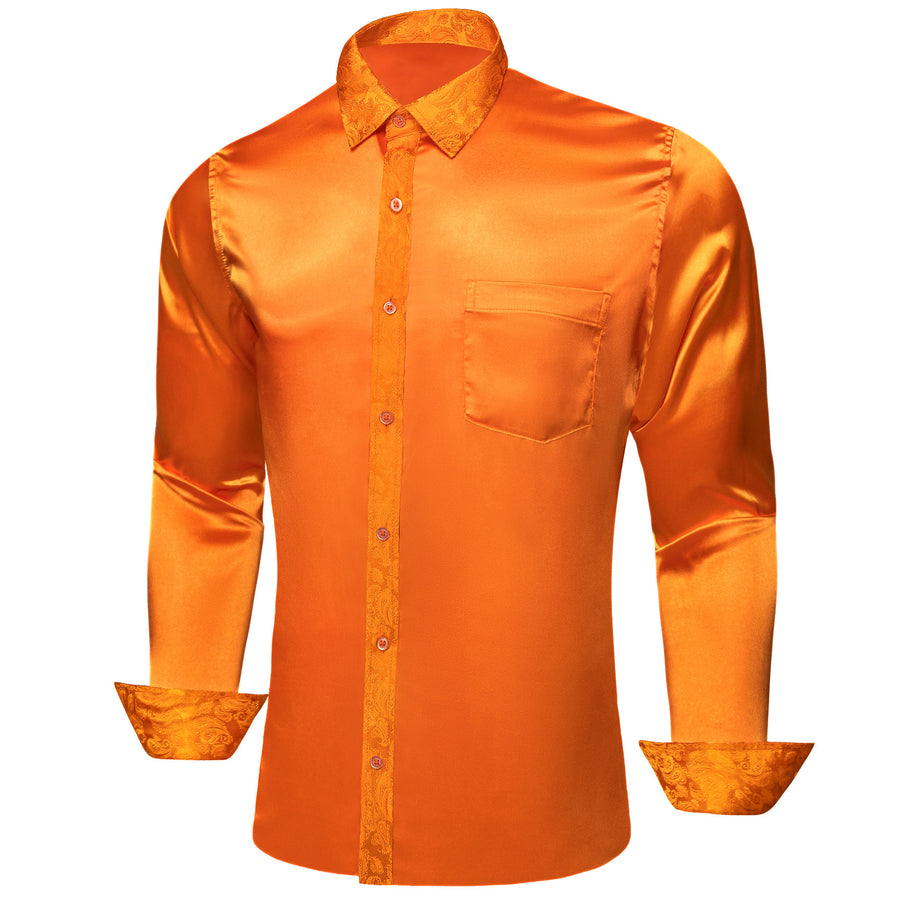 Orange Solid With Orange Paisley Edge Dress Shirt shirt    - Sophisticated Gentlemen