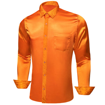 Orange Solid With Orange Paisley Edge Dress Shirt shirt    - Sophisticated Gentlemen