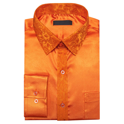 Orange Solid With Orange Paisley Edge Dress Shirt shirt    - Sophisticated Gentlemen