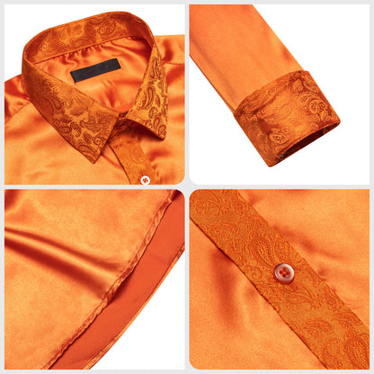 Orange Solid With Orange Paisley Edge Dress Shirt shirt    - Sophisticated Gentlemen
