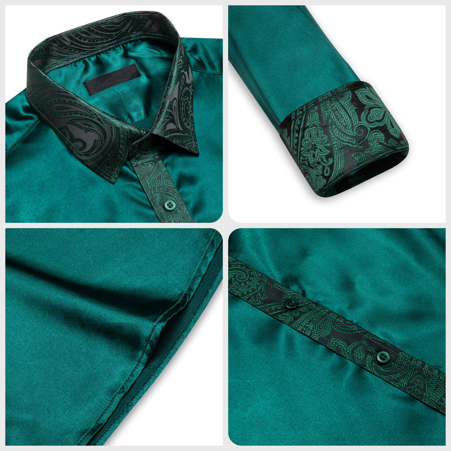 Sapphire Pine Green Solid With Paisley Edge Dress Shirt shirt    - Sophisticated Gentlemen