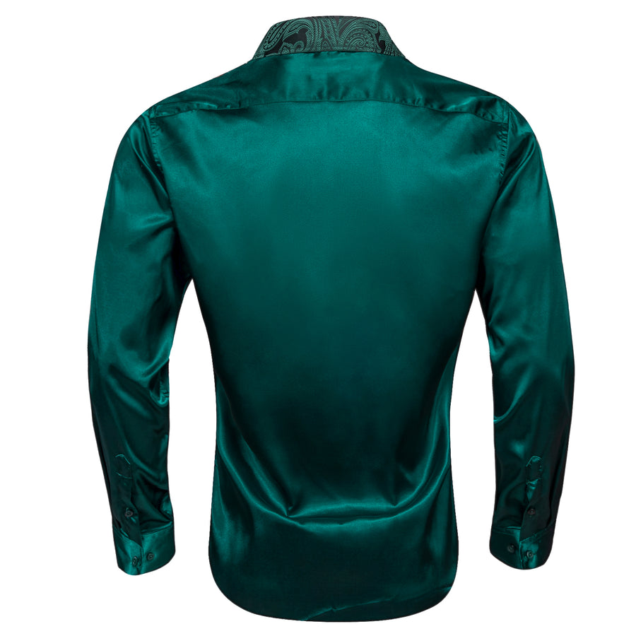 Sapphire Pine Green Solid With Paisley Edge Dress Shirt shirt    - Sophisticated Gentlemen