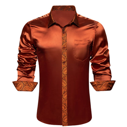 Orange Solid With Paisley Edge Dress Shirt shirt S   - Sophisticated Gentlemen