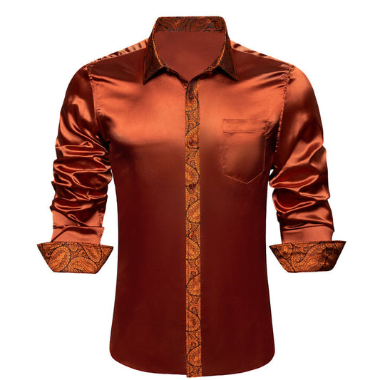 Orange Solid With Paisley Edge Dress Shirt shirt S   - Sophisticated Gentlemen