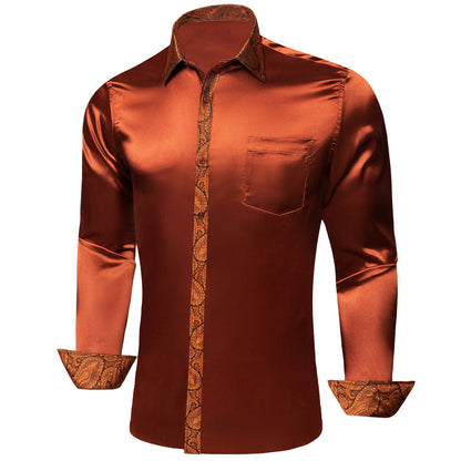 Orange Solid With Paisley Edge Dress Shirt shirt    - Sophisticated Gentlemen