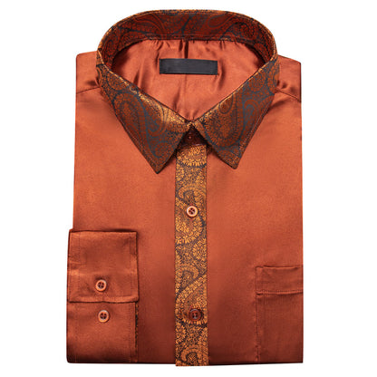 Orange Solid With Paisley Edge Dress Shirt shirt    - Sophisticated Gentlemen