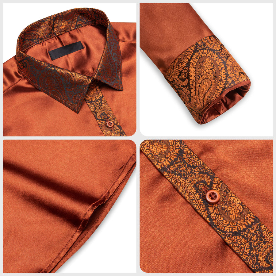 Orange Solid With Paisley Edge Dress Shirt shirt    - Sophisticated Gentlemen