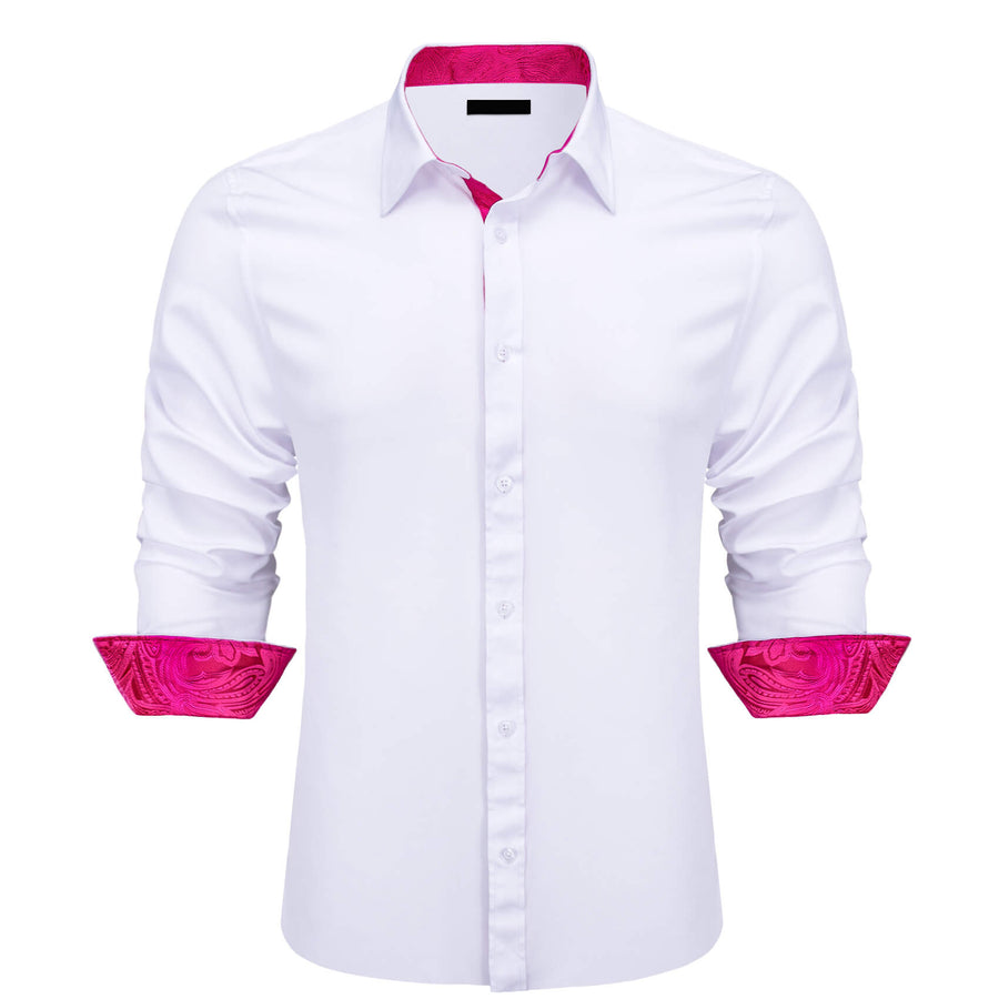 White Rose Pink Splicing Paisley Dress Shirt shirt S   - Sophisticated Gentlemen