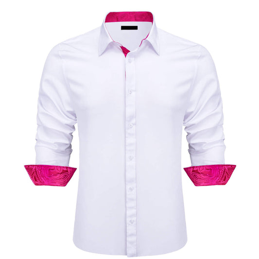 White Rose Pink Splicing Paisley Dress Shirt shirt S   - Sophisticated Gentlemen