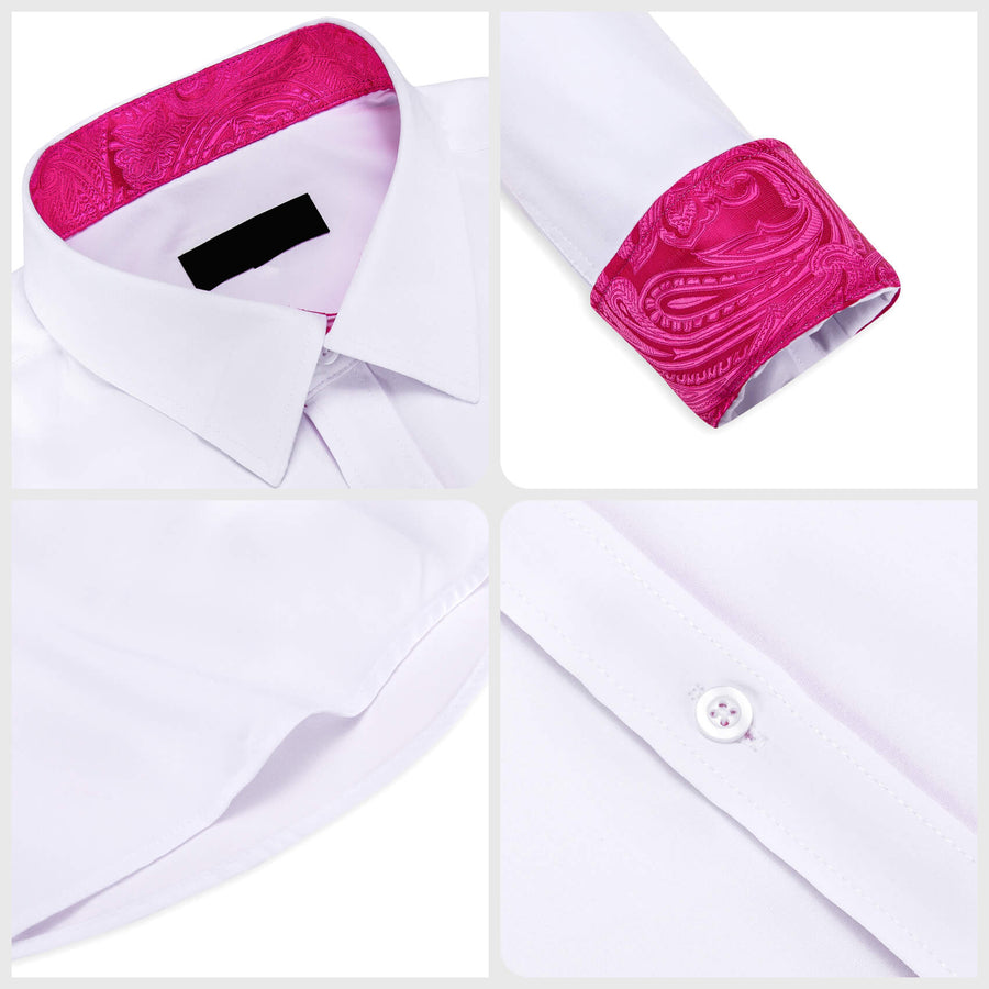 White Rose Pink Splicing Paisley Dress Shirt shirt    - Sophisticated Gentlemen