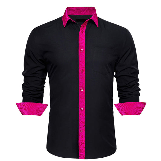 Black Rose Pink Splicing Paisley Dress Shirt shirt S   - Sophisticated Gentlemen