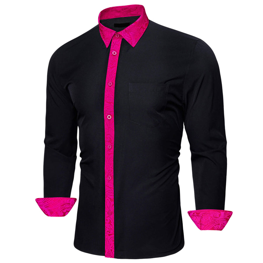 Black Rose Pink Splicing Paisley Dress Shirt shirt    - Sophisticated Gentlemen