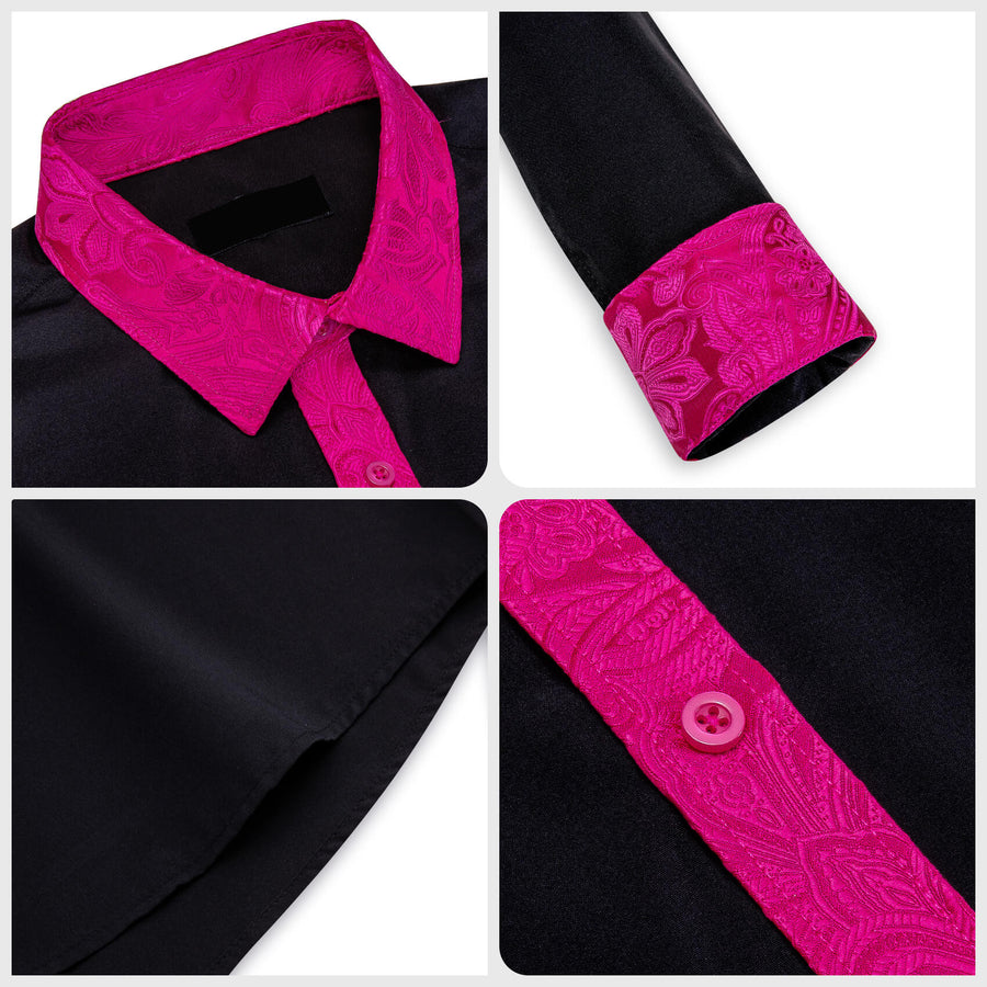Black Rose Pink Splicing Paisley Dress Shirt shirt    - Sophisticated Gentlemen