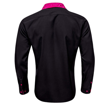 Black Rose Pink Splicing Paisley Dress Shirt shirt    - Sophisticated Gentlemen