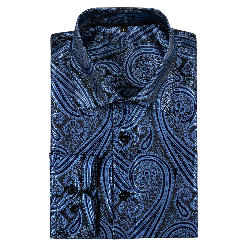 Gray Blue Paisley Style Silk Dress Shirt shirt    - Sophisticated Gentlemen