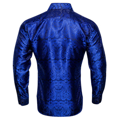 Klein Blue Floral Silk Dress Shirt shirt    - Sophisticated Gentlemen