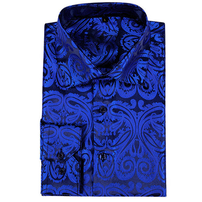 Klein Blue Floral Silk Dress Shirt shirt    - Sophisticated Gentlemen