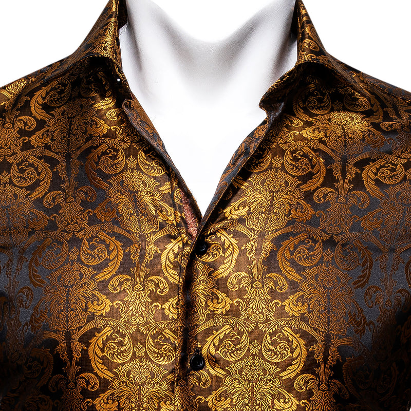 Golden Brown Paisley Style Silk Dress Shirt shirt    - Sophisticated Gentlemen