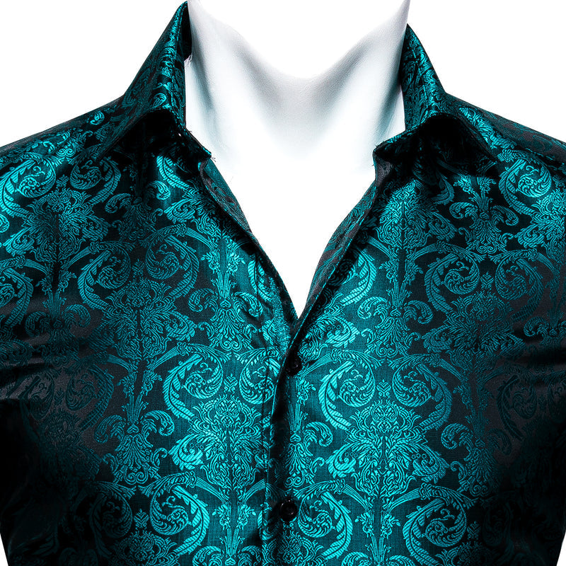 Lake Blue Paisley Style Silk Dress Shirt shirt    - Sophisticated Gentlemen