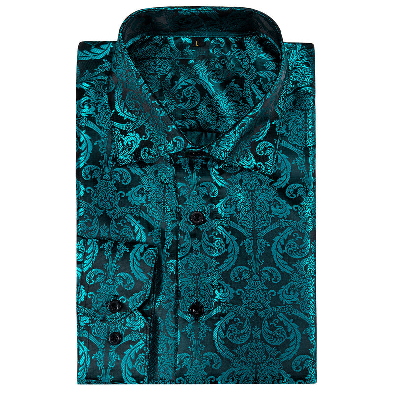Lake Blue Paisley Style Silk Dress Shirt shirt    - Sophisticated Gentlemen