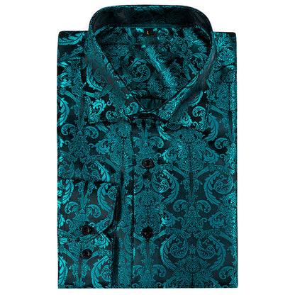Lake Blue Paisley Style Silk Dress Shirt shirt    - Sophisticated Gentlemen