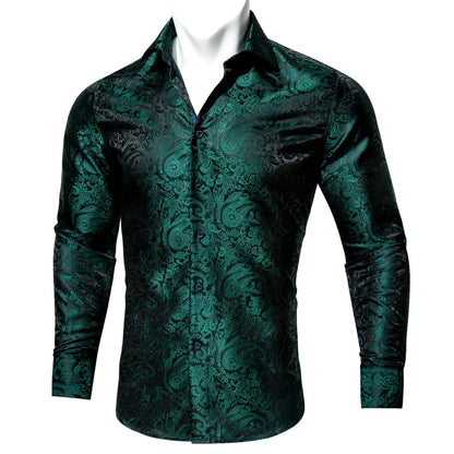 Black Green Paisley Silk Dress Shirt shirt    - Sophisticated Gentlemen