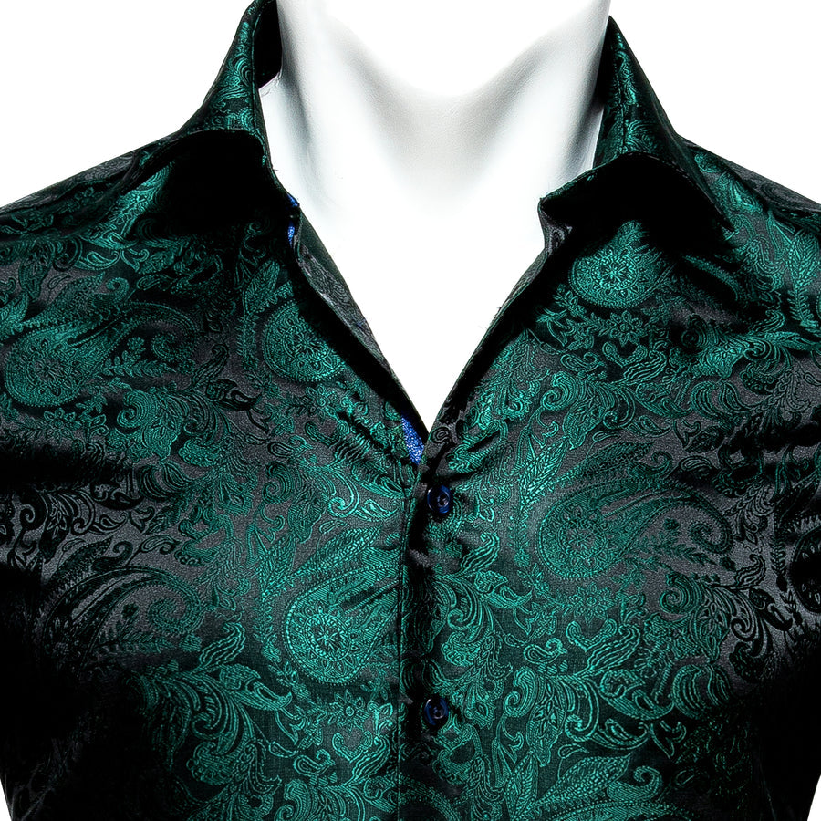 Black Green Paisley Silk Dress Shirt shirt    - Sophisticated Gentlemen