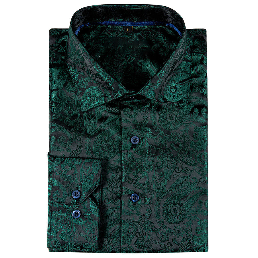 Black Green Paisley Silk Dress Shirt shirt    - Sophisticated Gentlemen