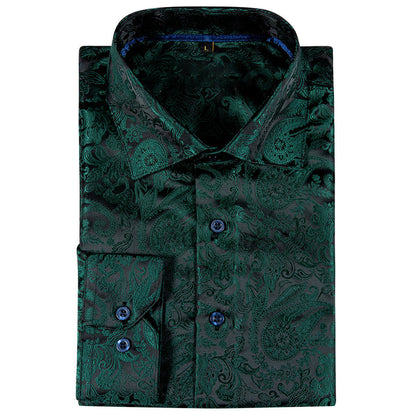 Black Green Paisley Silk Dress Shirt shirt    - Sophisticated Gentlemen