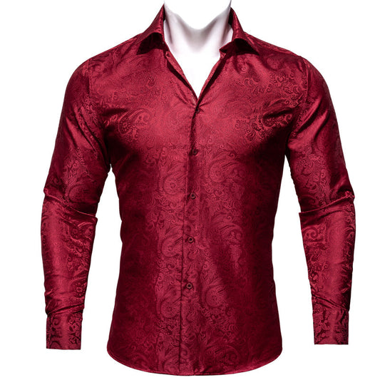Classic Red Paisley Silk Dress Shirt shirt S   - Sophisticated Gentlemen