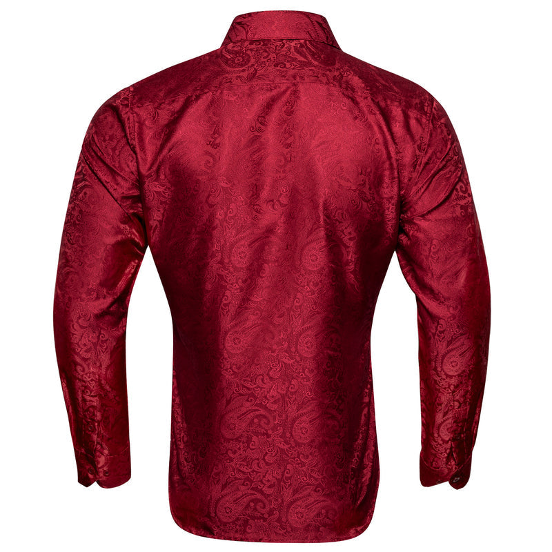 Classic Red Paisley Silk Dress Shirt shirt    - Sophisticated Gentlemen