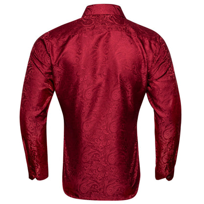 Classic Red Paisley Silk Dress Shirt shirt    - Sophisticated Gentlemen