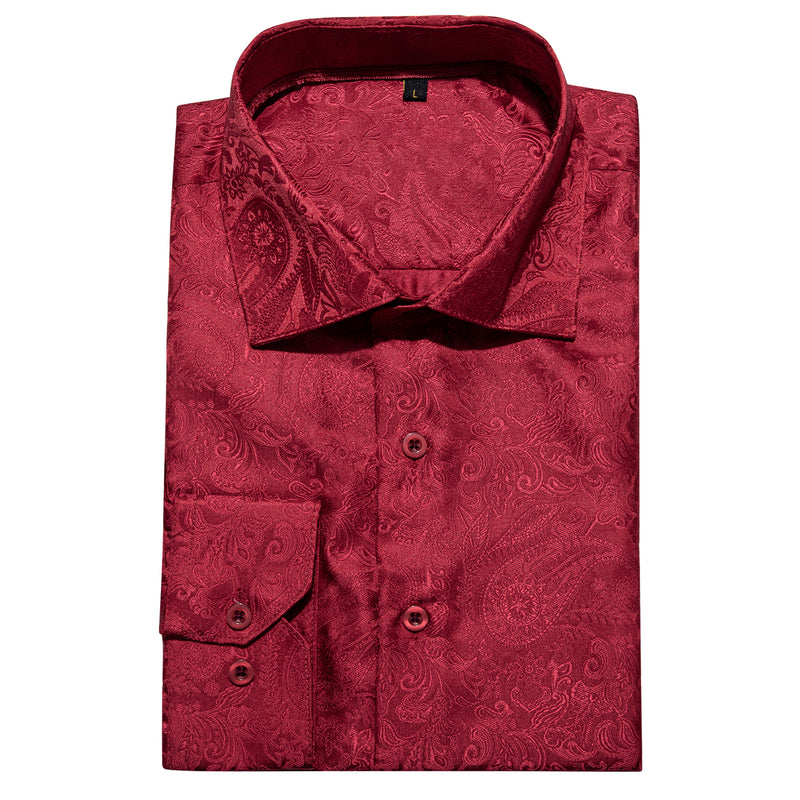 Classic Red Paisley Silk Dress Shirt shirt    - Sophisticated Gentlemen