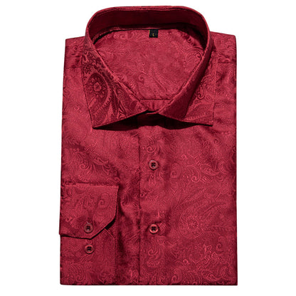 Classic Red Paisley Silk Dress Shirt shirt    - Sophisticated Gentlemen