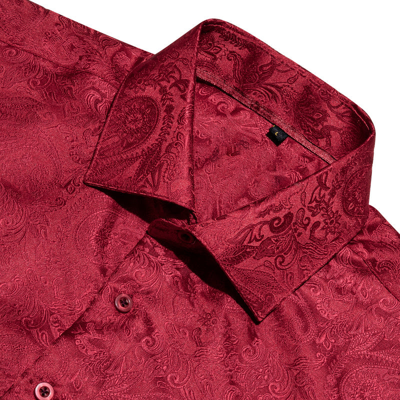 Classic Red Paisley Silk Dress Shirt shirt    - Sophisticated Gentlemen
