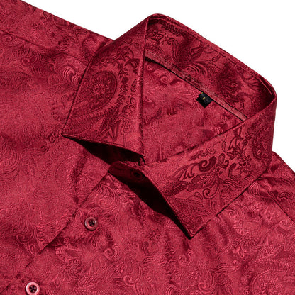 Classic Red Paisley Silk Dress Shirt shirt    - Sophisticated Gentlemen