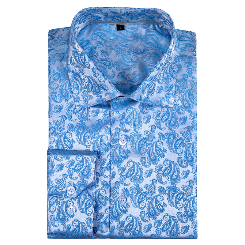 Baby Blue Paisley Style Silk Dress Shirt shirt    - Sophisticated Gentlemen