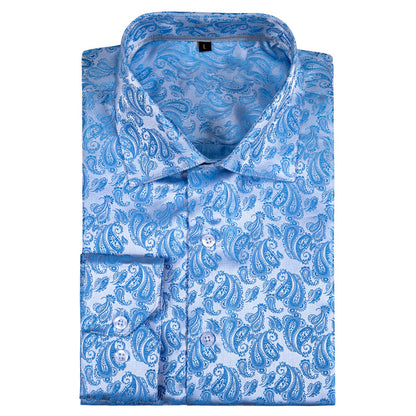 Baby Blue Paisley Style Silk Dress Shirt shirt    - Sophisticated Gentlemen