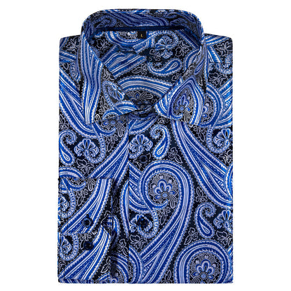 Silver Blue Paisley Style Silk Dress Shirt shirt    - Sophisticated Gentlemen