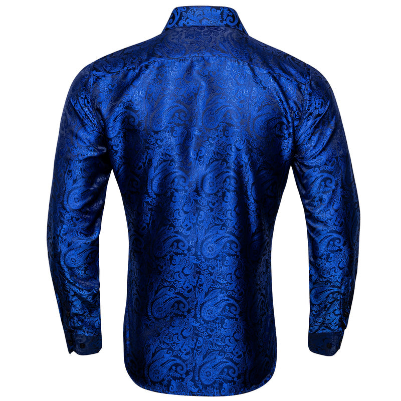 Dark Blue Paisley Style Silk Dress Shirt shirt    - Sophisticated Gentlemen