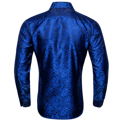 Dark Blue Paisley Style Silk Dress Shirt shirt    - Sophisticated Gentlemen