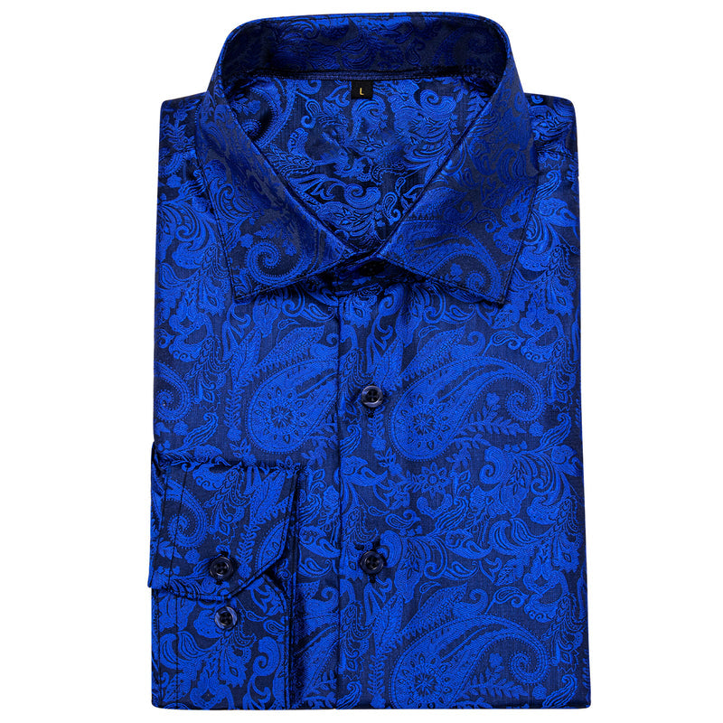 Dark Blue Paisley Style Silk Dress Shirt shirt    - Sophisticated Gentlemen