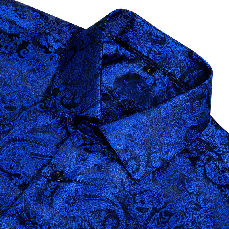 Dark Blue Paisley Style Silk Dress Shirt shirt    - Sophisticated Gentlemen
