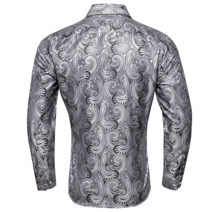 Gray Paisley Silk Shirt shirt    - Sophisticated Gentlemen