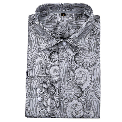 Gray Paisley Silk Shirt shirt    - Sophisticated Gentlemen