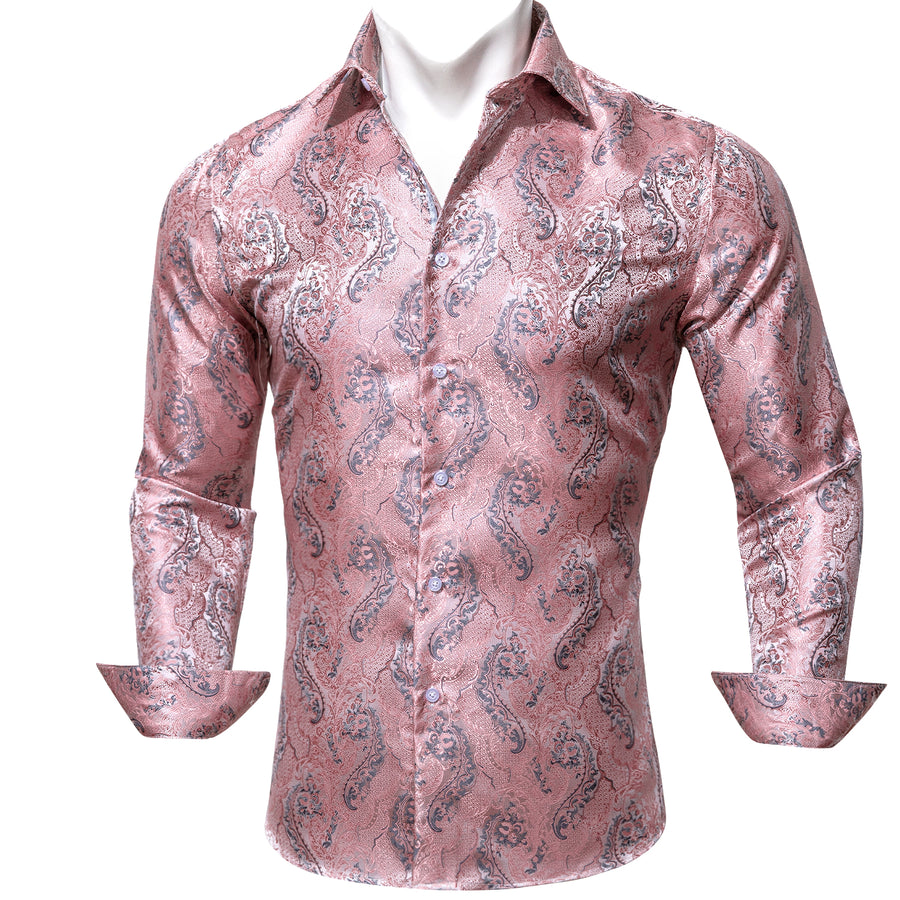 Baby Pink Paisley Silk Dress Shirt shirt S   - Sophisticated Gentlemen