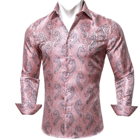 Baby Pink Paisley Silk Dress Shirt shirt S   - Sophisticated Gentlemen