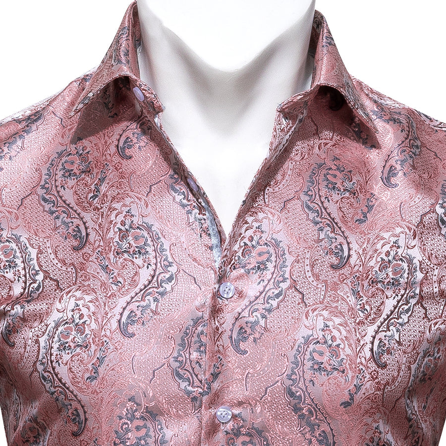 Baby Pink Paisley Silk Dress Shirt shirt    - Sophisticated Gentlemen