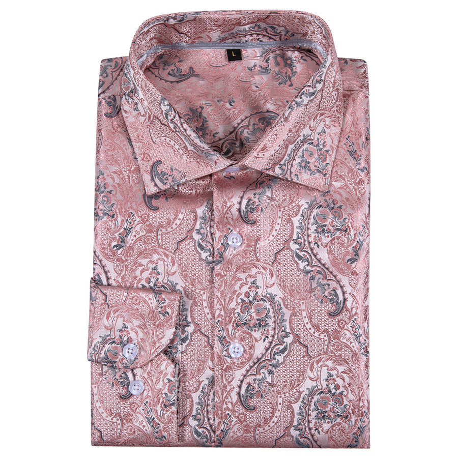 Baby Pink Paisley Silk Dress Shirt shirt    - Sophisticated Gentlemen